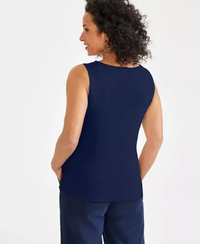Kadın Pamuklu Kayık Yaka Kolsuz Üst, Modazone için Üretilmiştir - Endüstriyel Mavi - STYLE & CO (1)