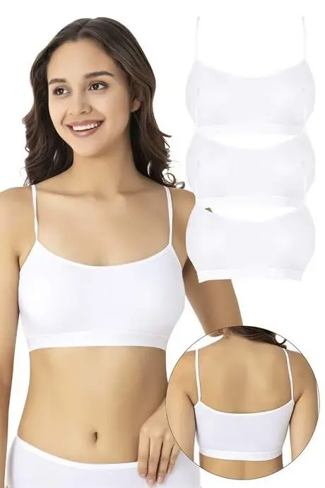 Kadın Pamuklu Likralı İp Askılı Çıkarılabilir Pedli Yarım Atlet Büstiyer Beyaz 3'lü Paket - BÜYÜKBEDENIZ