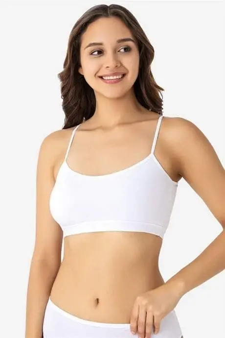 Kadın Pamuklu Likralı İp Askılı Çıkarılabilir Pedli Yarım Atlet Büstiyer Beyaz 3'lü Paket - 3