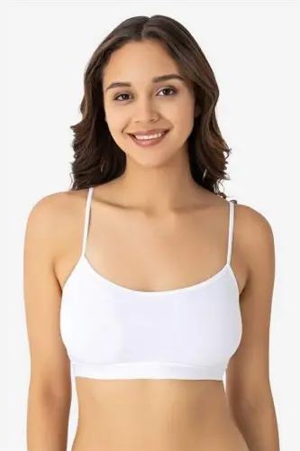 Kadın Pamuklu Likralı İp Askılı Çıkarılabilir Pedli Yarım Atlet Büstiyer Beyaz 3'lü Paket - BÜYÜKBEDENIZ (1)