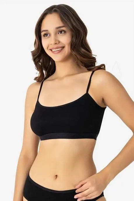 Kadın Pamuklu Likralı İp Askılı Çıkarılabilir Pedli Yarım Atlet Büstiyer Siyah 3'lü Paket - 2