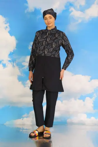 Kadın Pantolonlu Desenli Tam Tesettür Mayo Lacivert 31075 - 6