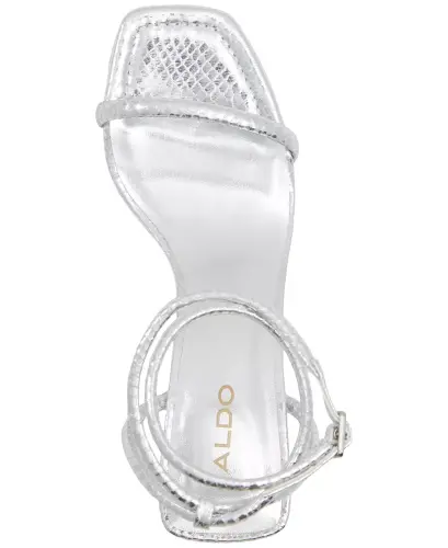 Women's Dime Strappy Ankle Wrap Dress Sandals - Silver Snake Emblem - 10