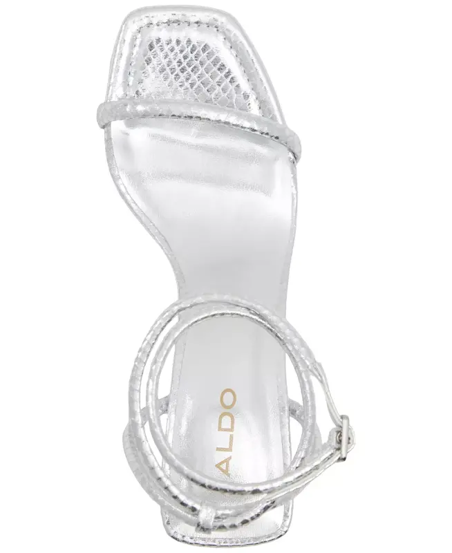 Women's Dime Strappy Ankle Wrap Dress Sandals - Silver Snake Emblem - 10