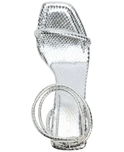 Women's Dime Strappy Ankle Wrap Dress Sandals - Silver Snake Emblem - 13