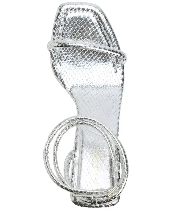 Women's Dime Strappy Ankle Wrap Dress Sandals - Silver Snake Emblem - 13