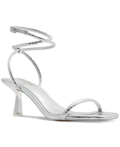 Women's Dime Strappy Ankle Wrap Dress Sandals - Silver Snake Emblem - 1