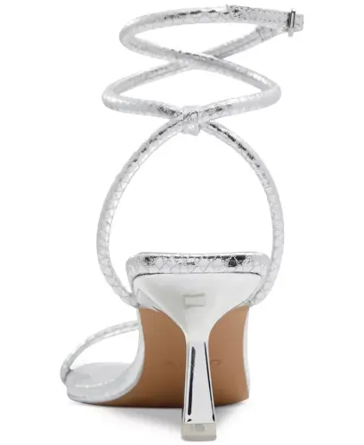 Women's Dime Strappy Ankle Wrap Dress Sandals - Silver Snake Emblem - 3