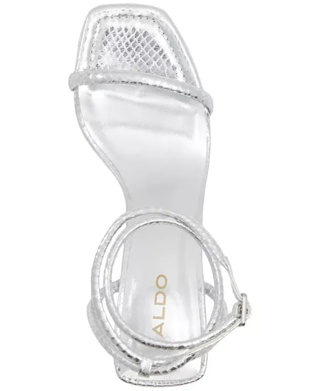 Women's Dime Strappy Ankle Wrap Dress Sandals - Silver Snake Emblem - 4