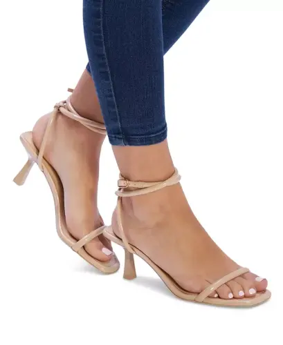 Women's Dime Strappy Ankle Wrap Dress Sandals - Silver Snake Emblem - 12