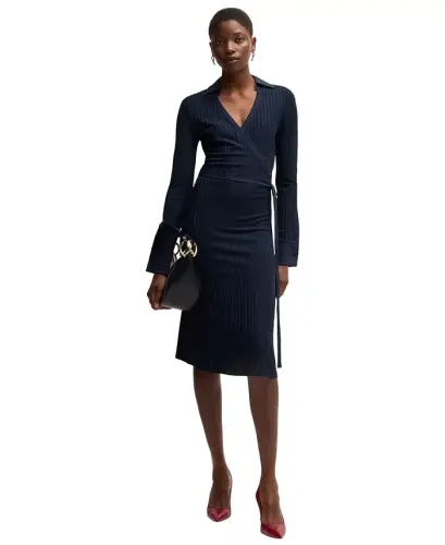 BOSS by Women's Lustrous Ribbed Wrap Dress - Dark Blue - 3