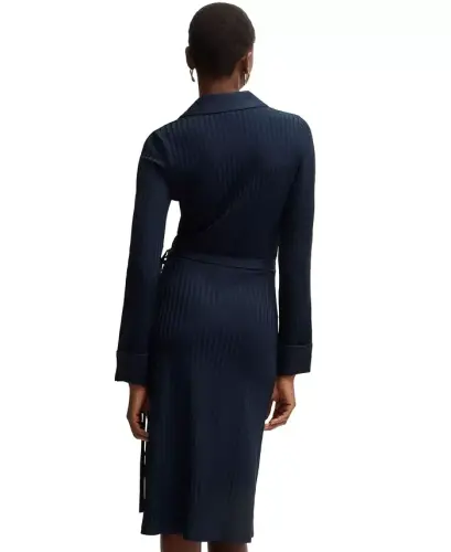 BOSS by Women's Lustrous Ribbed Wrap Dress - Dark Blue - 4