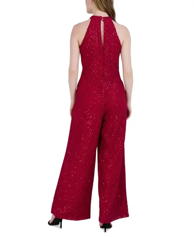 Women's Sequin-Lace Halter Twist-Neck Jumpsuit - 2