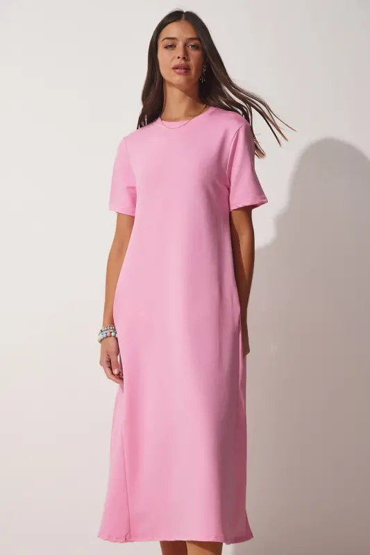 Kadın Pembe A Kesim Yazlık Penye Elbise UB00060 - Pembe - 3