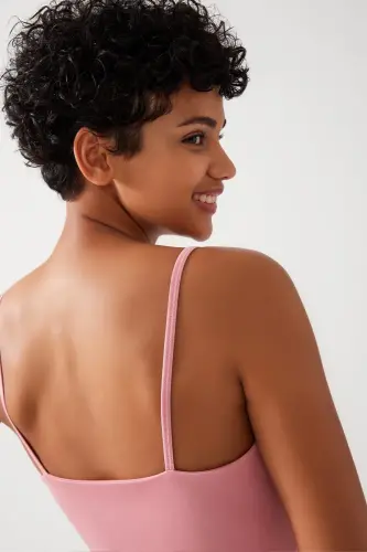 Kadın Pembe Askılı Hafif Destekli Kaplı Spor Sütyeni Straps-Pembe - 3