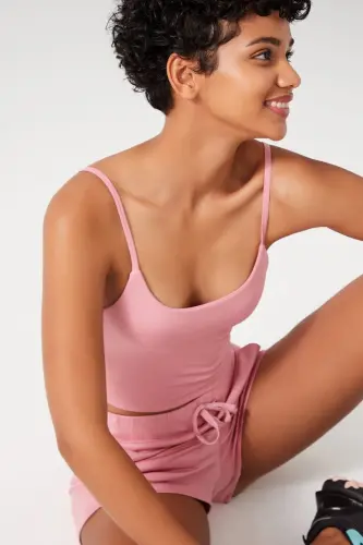 Kadın Pembe Askılı Hafif Destekli Kaplı Spor Sütyeni Straps-Pembe - 7