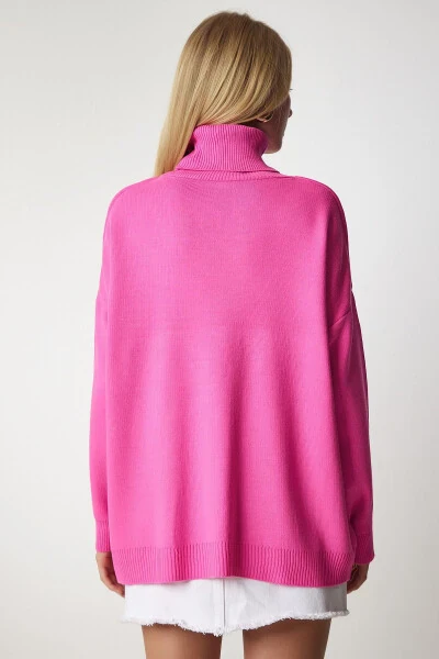 Kadın Pembe Balıkçı Yaka Oversize Triko Kazak BV00084-Pembe - 6