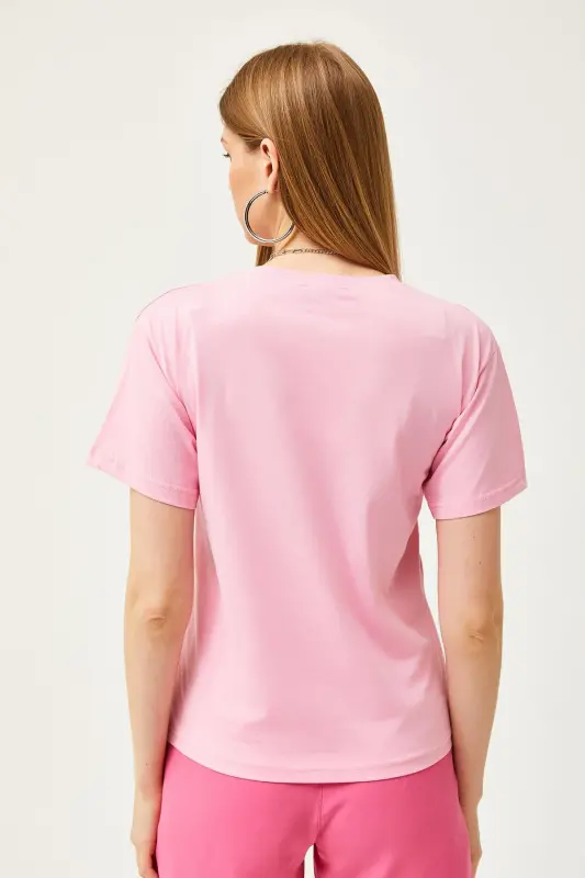Kadın Pembe Bisiklet Yaka Basic Tişört TSH-19000774-Pembe - 6