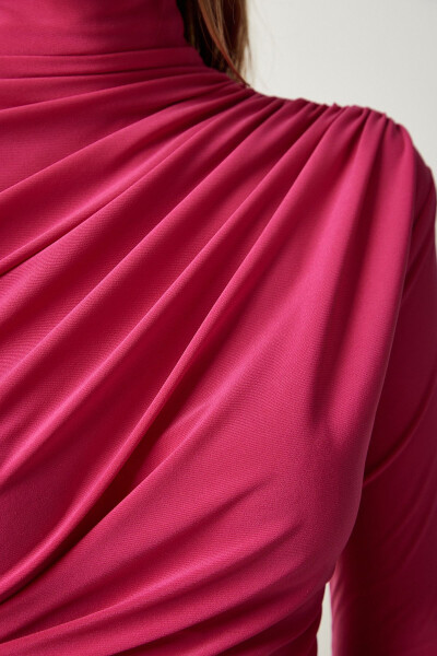 Kadın Pembe Büzgü Detaylı Dik Yaka Sandy Bluz FF00135 - Pembe - 5