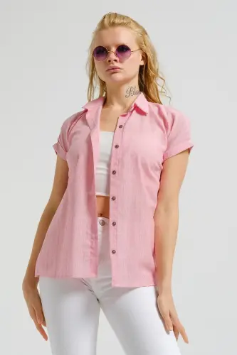Kadın Pembe Desenli Kısa Kol Gömlek ARM-22Y001052-Pembe - 3