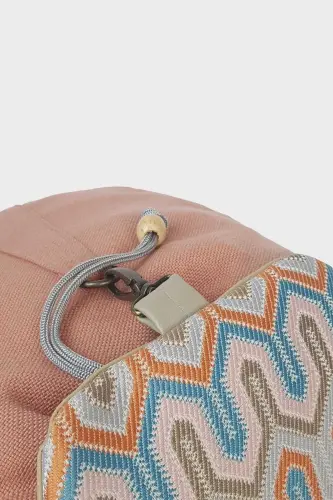 Kadın Pembe Geometrik El Yapımı Sırt Çantası-PembeGeometrik - 3