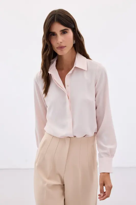 Kadın Pembe Gömlek-PUDRA - SATEEN