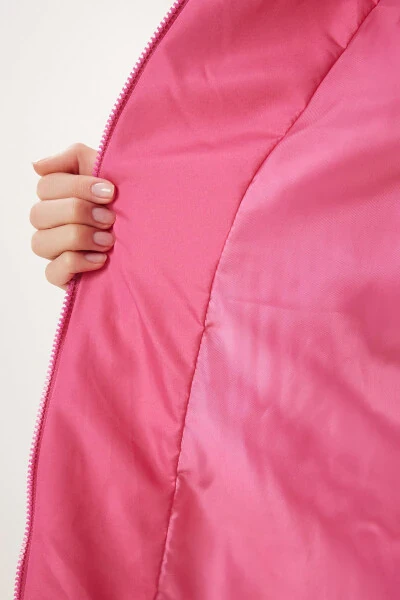 Kadın Pembe Kapüşonlu Oversize Uzun Şişme Kaban NT00428-Pembe - 7