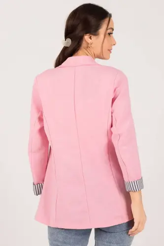 Kadın Pembe Kol İçi Çizgili Tek Düğmeli Ceket ARM-22K001122-Pembe - 4
