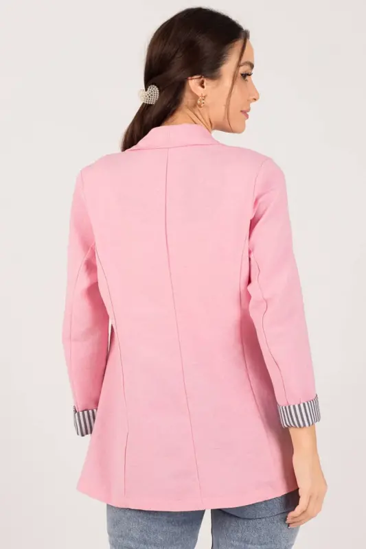 Kadın Pembe Kol İçi Çizgili Tek Düğmeli Ceket ARM-22K001122-Pembe - 4