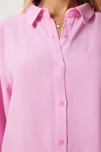 Kadın Pembe Rahat Kalıp Viskon Gömlek TO00153 - Pembe - 3