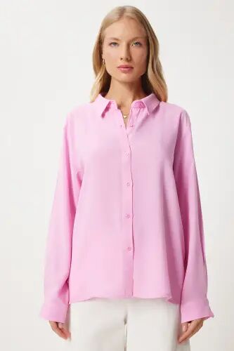 Kadın Pembe Rahat Kalıp Viskon Gömlek TO00153 - Pembe - Happiness İstanbul (1)