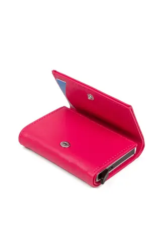 Kadın Deri Mekanizmalı Kartlık Cüzdan - Pembe-Pembe - 5