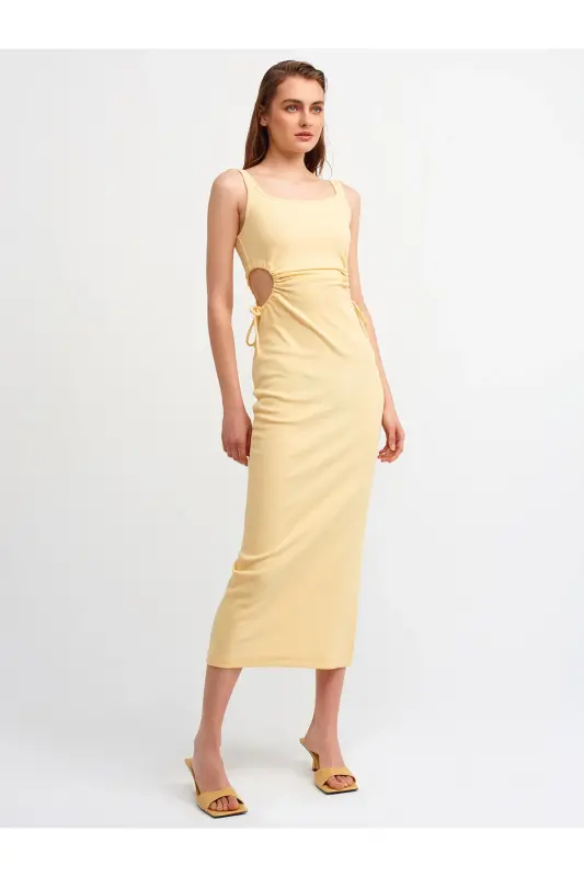 Kadın Pencere Detaylı Uzun Elbise-T.Sarı - DILVIN
