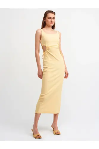 Kadın Pencere Detaylı Uzun Elbise-T.Sarı 