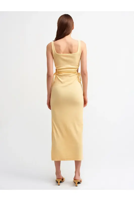 Kadın Pencere Detaylı Uzun Elbise-T.Sarı - 3