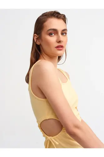 Kadın Pencere Detaylı Uzun Elbise-T.Sarı - 4