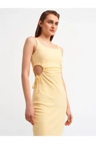 Kadın Pencere Detaylı Uzun Elbise-T.Sarı - 5
