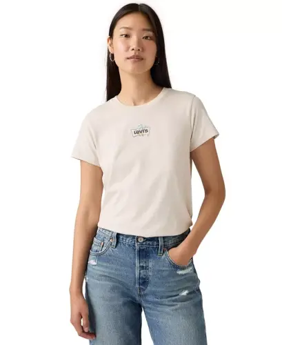 Kadın Perfect Grafik Logo Pamuklu Tişört - Çiçek İşlemeli Bw Yulaf Kırçıllı Gri - 5