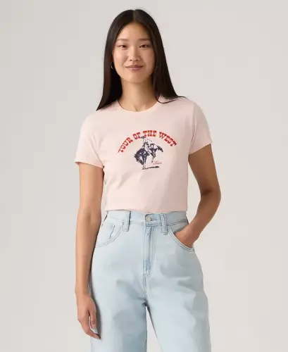 Women's Perfect Graphic Logo Cotton T-Shirt - Bucking Branco_tour Of The West Crystal Pink - 1