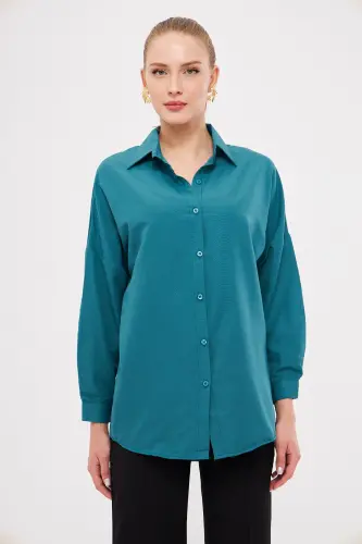 Kadın Petrol Oversize Uzun Basic Gömlek ARM-22Y001118-Petrol - 3