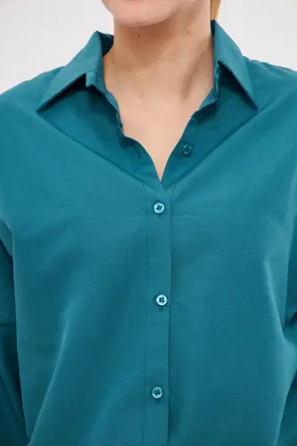 Kadın Petrol Oversize Uzun Basic Gömlek ARM-22Y001118-Petrol - 4