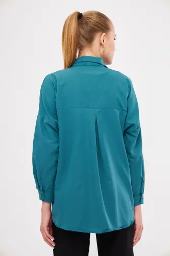 Kadın Petrol Oversize Uzun Basic Gömlek ARM-22Y001118-Petrol - 5