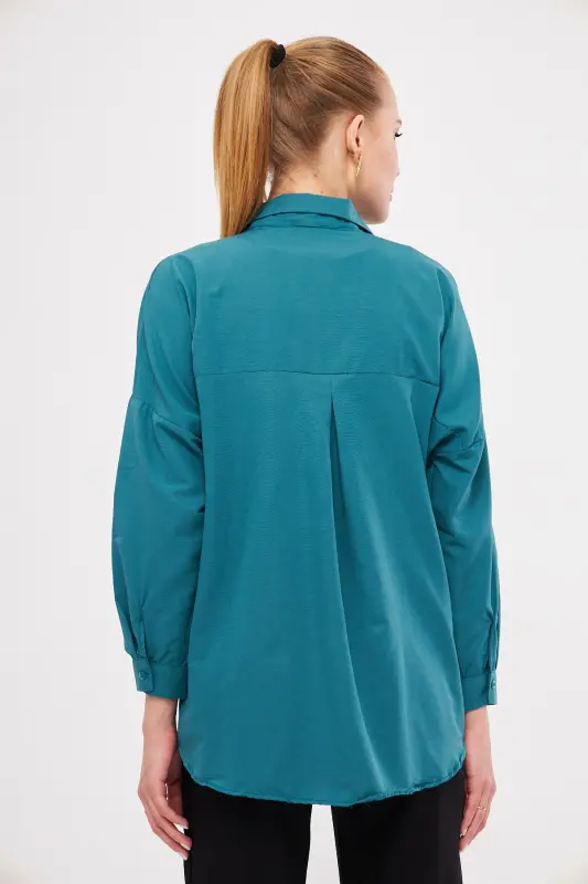 Kadın Petrol Oversize Uzun Basic Gömlek ARM-22Y001118-Petrol - 5