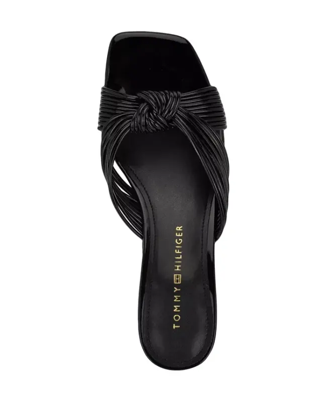 Women's Philie Knotted Crisscross Block Heel Sandals - Black Patent - 4