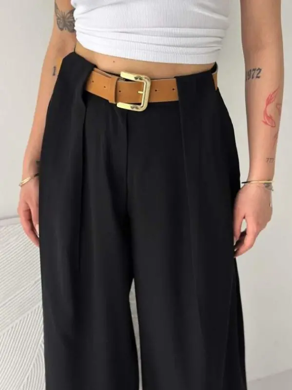 Kadın Pileli Kemerli Pantolon - 2