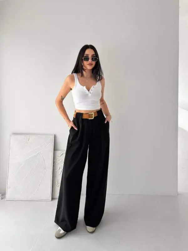 Kadın Pileli Kemerli Pantolon - 3