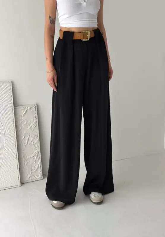 Kadın Pileli Kemerli Pantolon - BÜYÜKBEDENIZ