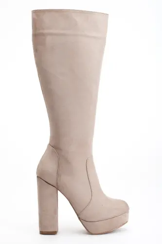 Kadın Platform Diz Altı Çizme Vizon Süet-Vizon Süet - 3