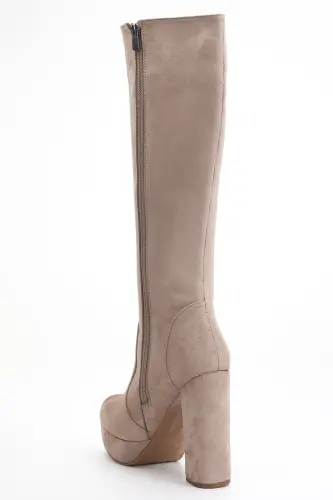 Kadın Platform Diz Altı Çizme Vizon Süet-Vizon Süet - 5