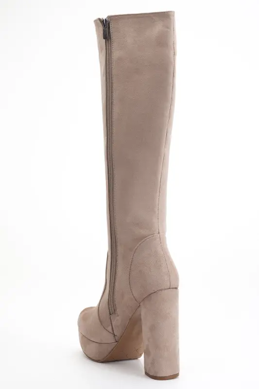 Kadın Platform Diz Altı Çizme Vizon Süet-Vizon Süet - 5